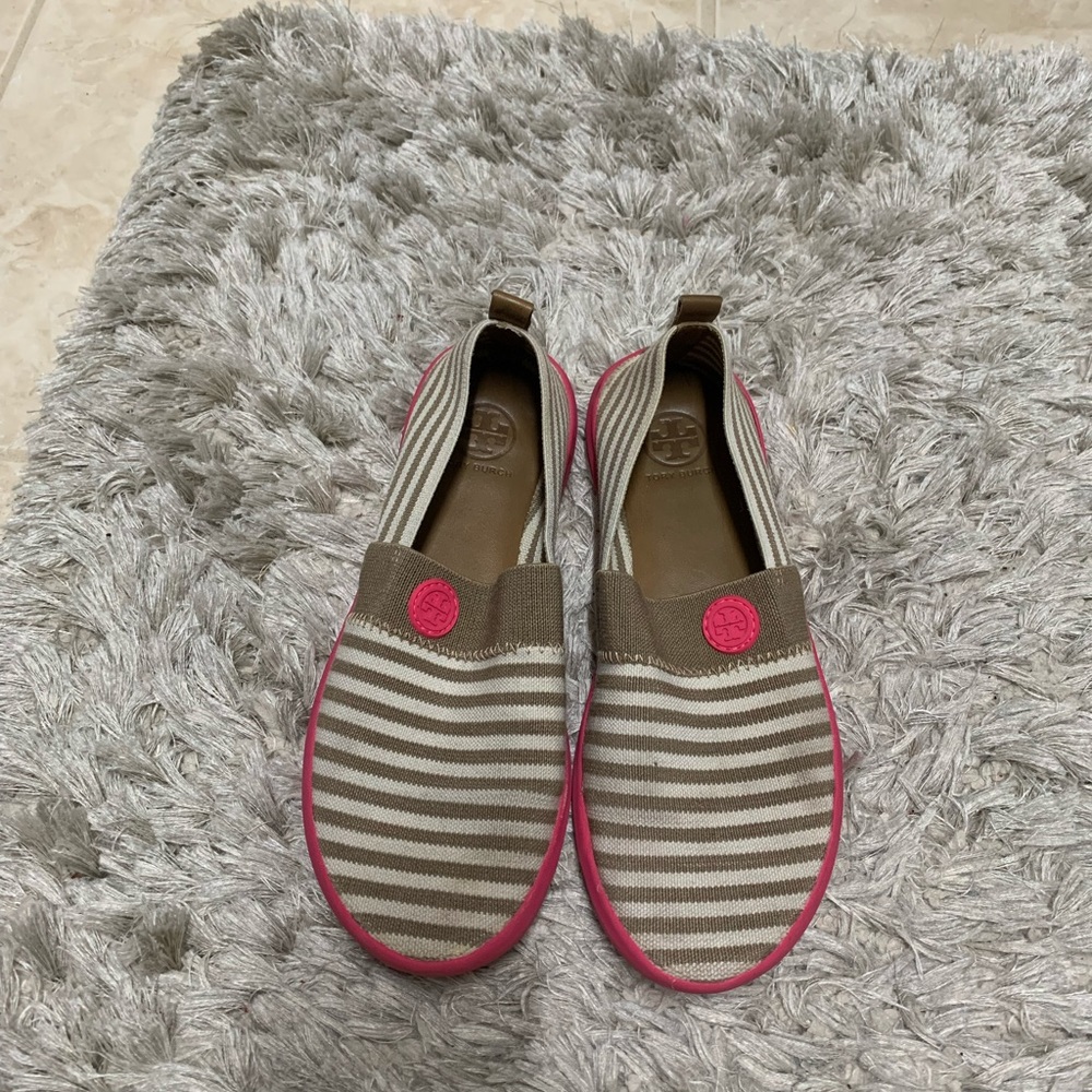 Tory burch micah striped elastic flats